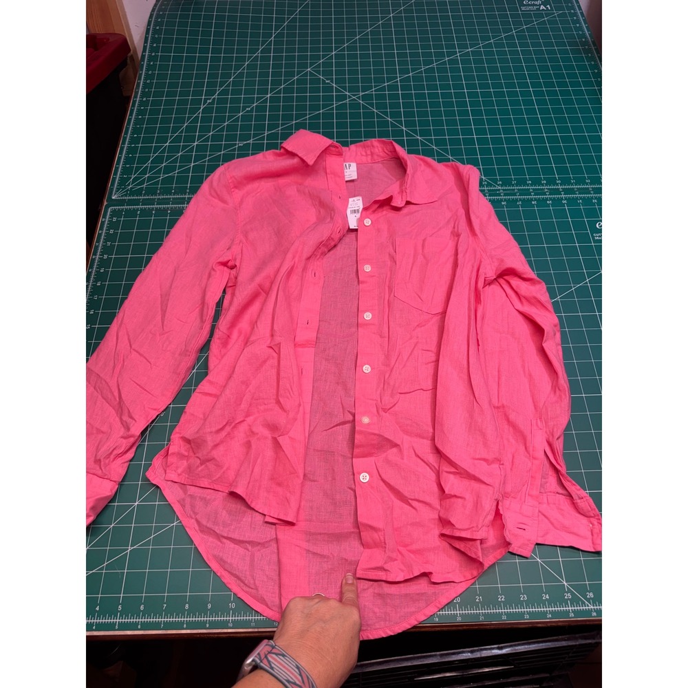 Gap The Easy Shirt Pink Linen Blend Button Down Long Sleeve Top Small